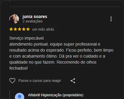 Depoimento de Junia Soares — 5 estrelas no Google