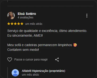 Depoimento de Eloá Sotéro — 5 estrelas no Google